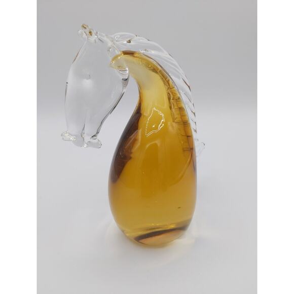 Vintage Glass Horse Bust Set of 2 Amber & Blue Figurines Home Decor - Picture 5 of 11